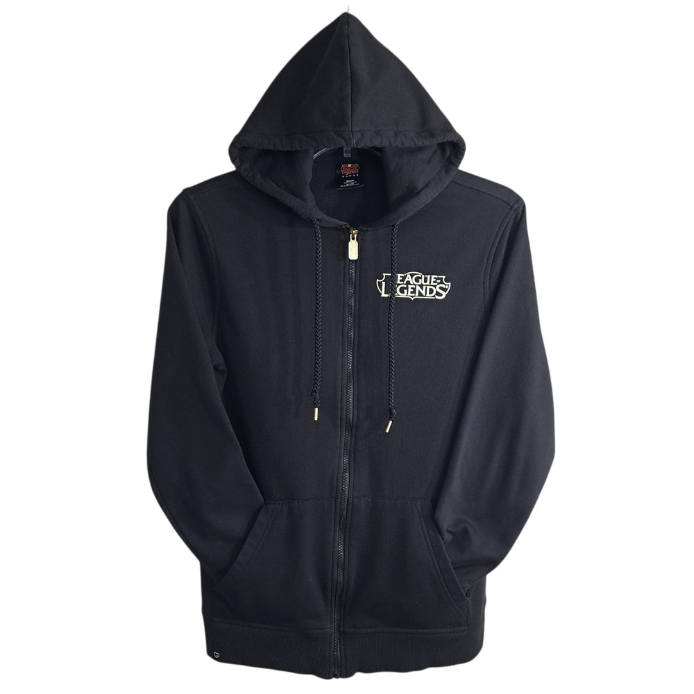 League Of Legends Riot Games Men's Zip Up Hoodie Size M Black With Gold Letters - Picture 2 of 8